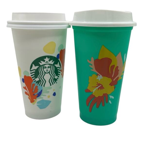 Starbucks Tropical Summer Reusable Hot Cups 16 0z Set of 2 2020 - Picture 1 of 5